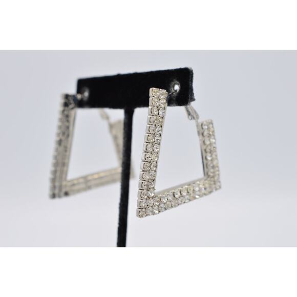 Vintage Crystal Hoop Earrings Sparkling Rhinestone Crystal Silver Y2K BinAB - Picture 1 of 7